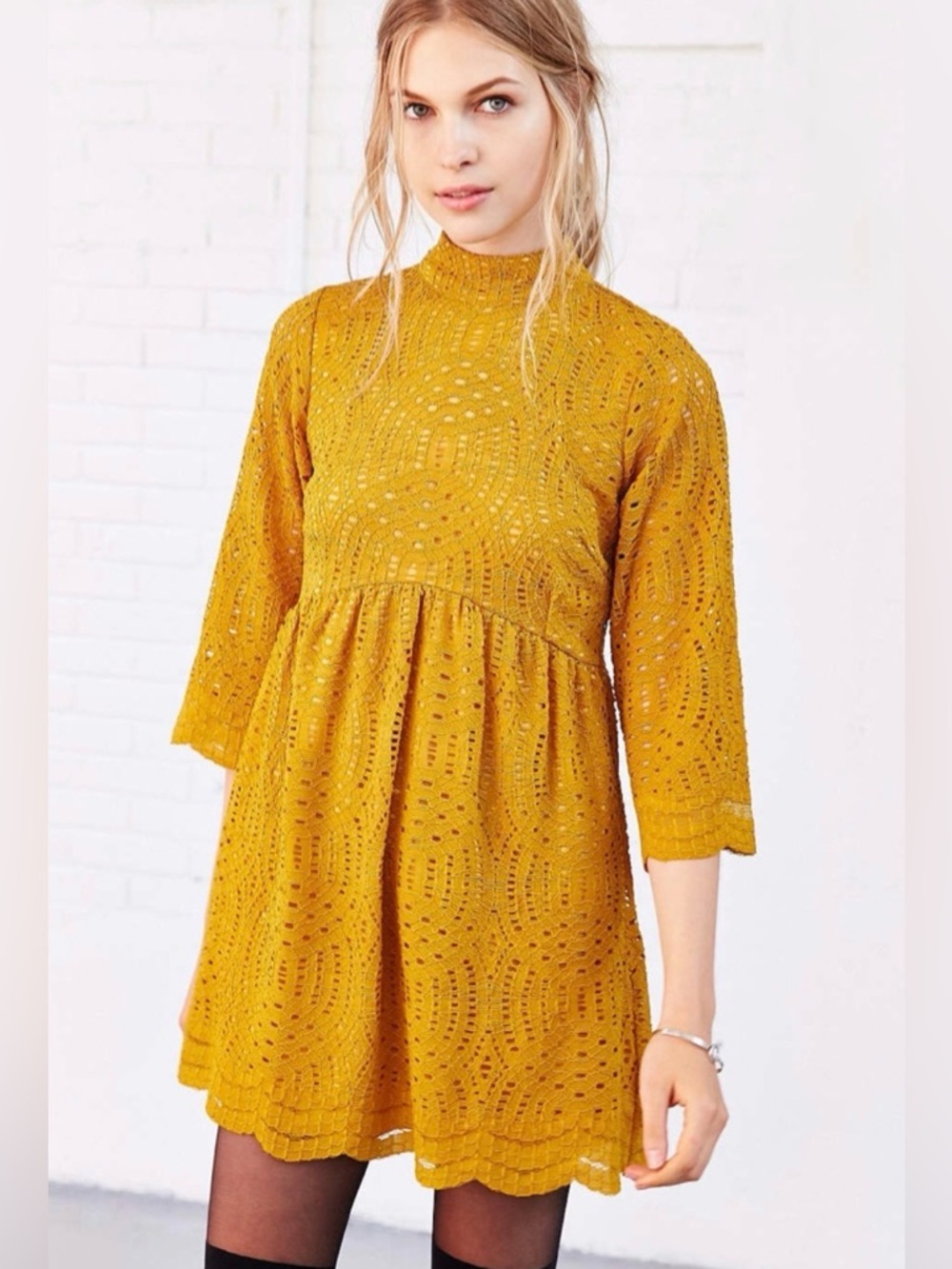 NWT Motel Rocks Matisse Girls' Mustard Lace Long-Sleeve Dress